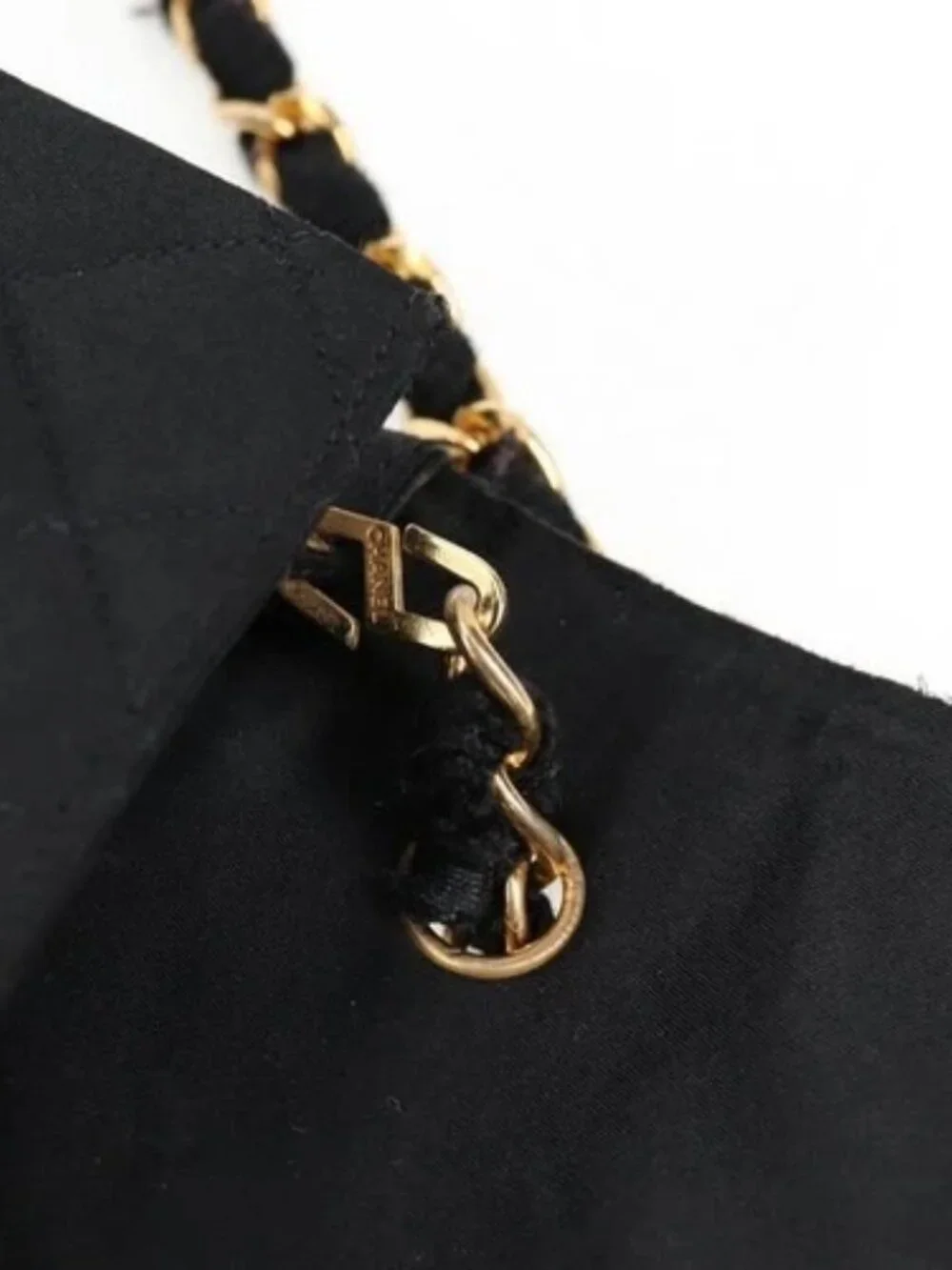 CHANEL Matelasse Chain Shoulder Bag Satin Black Gold CC Auth bs8554